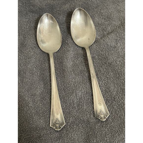 Antique 1914 WM Rogers Silverplate Serving Spoons Vintage Floral Design Silver